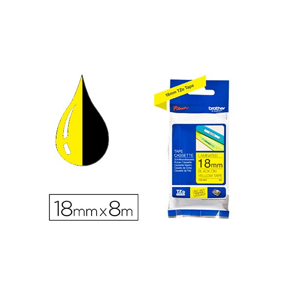 Cinta Brother TZe-641 ROTULADORA LAMINADA  Amarillo Negro 8m,18mm