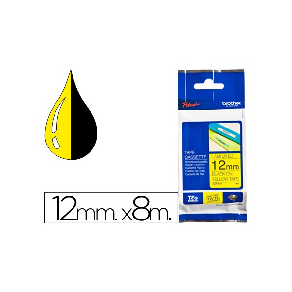 Cinta Brother TZe-631 ROTULADORA LAMINADA Amarillo Negro 8m, 12mm