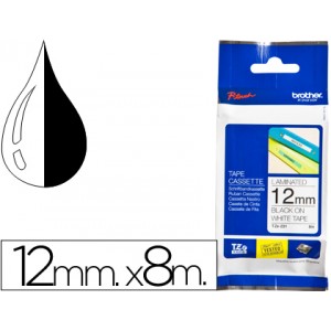 Cinta Brother TZe231E ROTULADORA LAMINADA  Blanco Negro 8m, 12mm