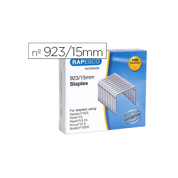 Grapas Rapesco 23/15mm (120 hojas) galvanizadas, 1000uds