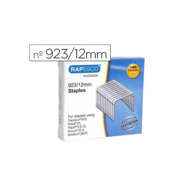 Grapas Rapesco 23/12mm (90 hojas) galvanizadas, 1000uds
