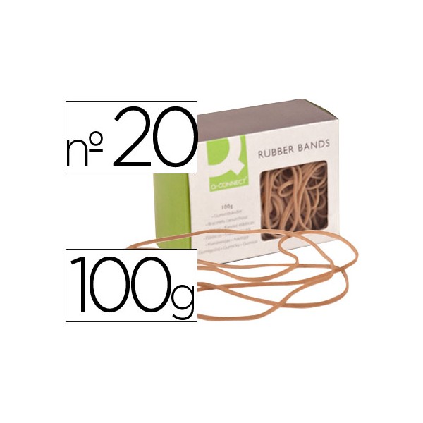 Gomas elásticas Q-connect 20cm, 2mm ancho, bolsa 100g, 80% caucho