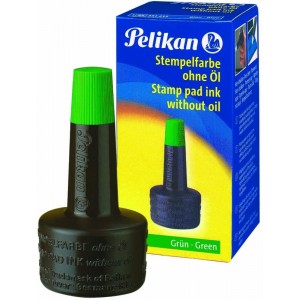 Tinta Pelikan para sellos de oficina, a base de agua sin aceite, secado rápido, verde, 28ml.