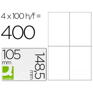 Etiquetas Q-Connect 105x148mm 4 por hoja, caja 100 hojas, blancas, cantos rectos