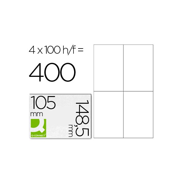 Etiquetas Q-Connect 105x148mm 4 por hoja, caja 100 hojas, blancas, cantos rectos