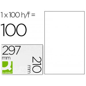 Etiquetas Q-Connect 210x297mm (A4), caja 100 hojas, blancas, cantos rectos