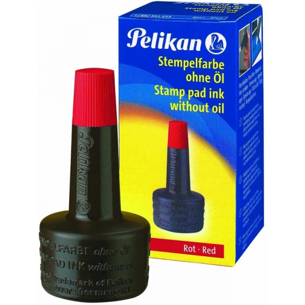 Tinta Pelikan para sellos de oficina, a base de agua sin aceite, secado rápido, rojo, 28ml.