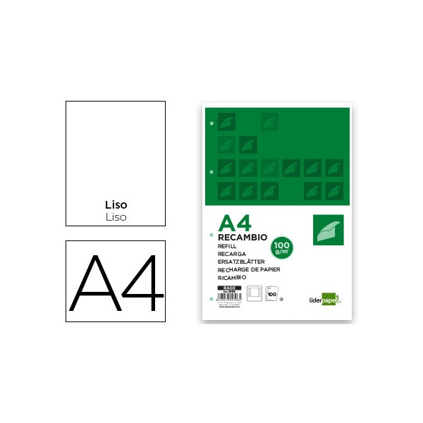 Recambio Liderpapel 100 hojas papel A4 liso