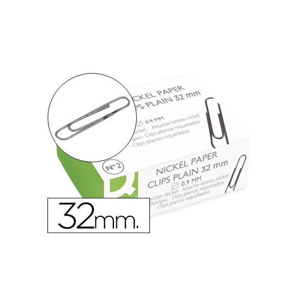 Clips Liderpapel labiado Nº 2 32mm niquelado color plata 100 uds