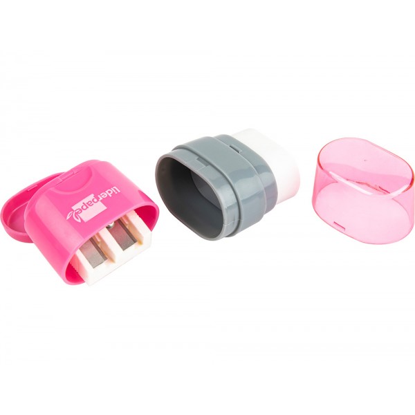 Afilador Liderpapel doble (2 agujeros) plástico infantil con goma, colores surtidos