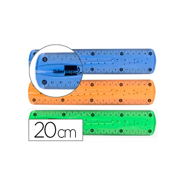 Regla Liderpapel de plástico flexible milimetrada 20cm, colores surtidos