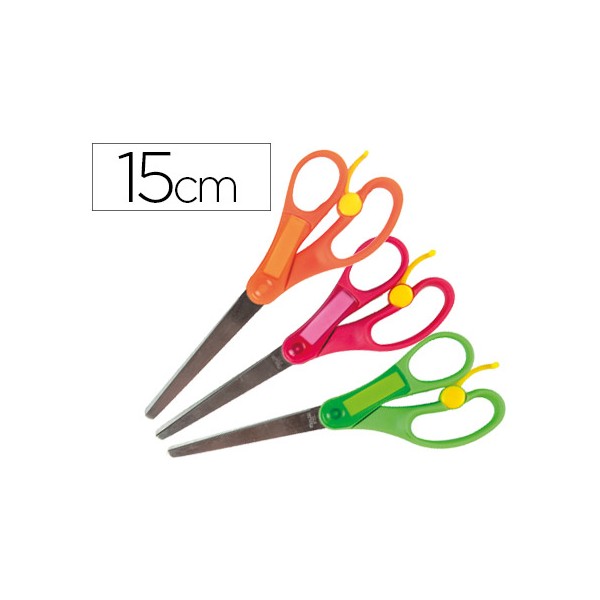 Tijera escolar Liderpapel 15cm con resorte para facilitar el corte