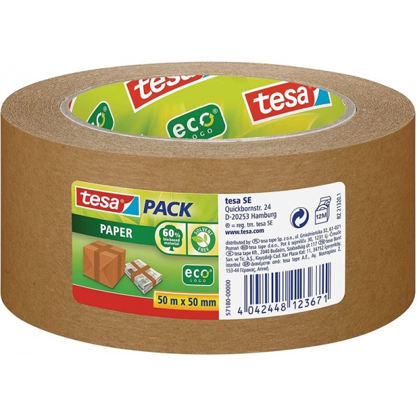 Cinta embalaje TESA Ecológica papel 50mmx50m, adhesivo libre de disolventes, color kraft, 125 micras Tesapack 4024 (57180-00000)