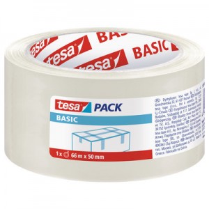 Cinta embalaje TESA PP 50mmx66m, basic, adhesivo libre de disolventes, transparente
