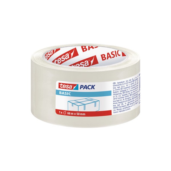 Cinta embalaje TESA PP 50mmx66m, basic, adhesivo libre de disolventes, transparente